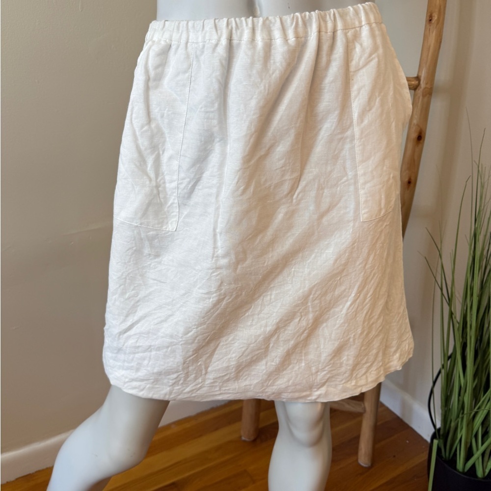 J Crew Linen White Women's Skirt XS Pockets Elastic Waist Beltloops Lined